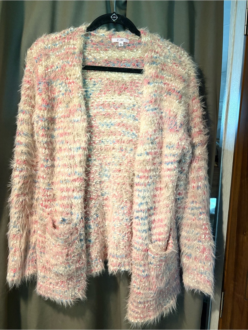Fuzzy Pink Multi-Color Open-Front Cardigan